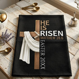 Personalized He Is Risen Vintage Easter Cross Kitchen Towel