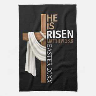 Personalized He Is Risen Vintage Easter Cross Kitchen Towel