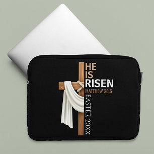 Personalized He Is Risen Vintage Easter Cross Laptop Sleeve