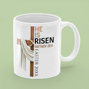 Personalized He Is Risen Vintage Easter Cross Large Coffee Mug