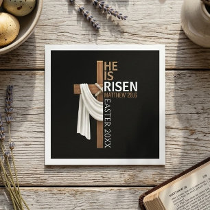 Personalized He Is Risen Vintage Easter Cross Napkin