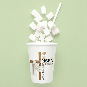 Personalized He Is Risen Vintage Easter Cross Paper Cups