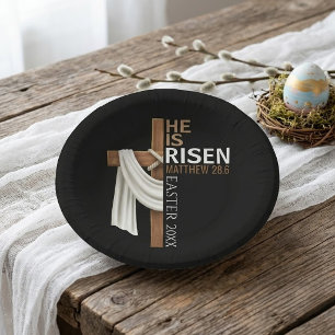Personalized He Is Risen Vintage Easter Cross Paper Plate