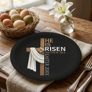 Personalized He Is Risen Vintage Easter Cross Paper Plate