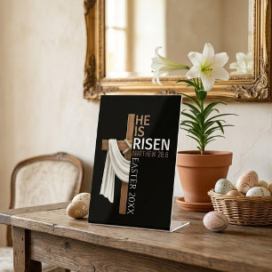 Personalized He Is Risen Vintage Easter Cross Pedestal Sign