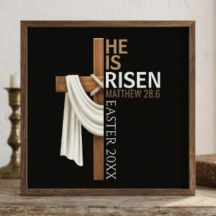 Personalized He Is Risen Vintage Easter Cross Photo Print