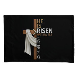 Personalized He Is Risen Vintage Easter Cross Pillowcase