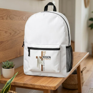 Personalized He Is Risen Vintage Easter Cross Printed Backpack
