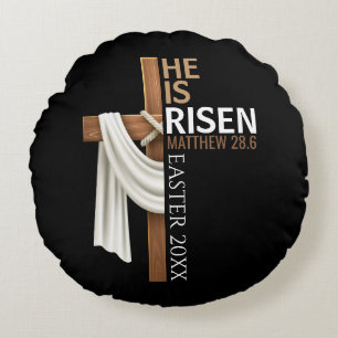 Personalized He Is Risen Vintage Easter Cross Round Pillow