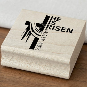Personalized He Is Risen Vintage Easter Cross Rubber Stamp