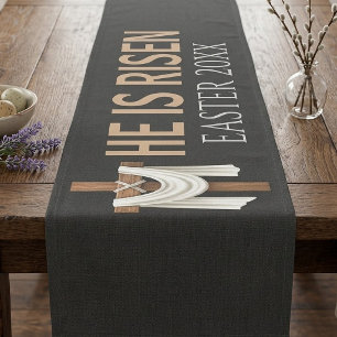 Personalized He Is Risen Vintage Easter Cross Short Table Runner