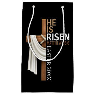 Personalized He Is Risen Vintage Easter Cross Small Gift Bag