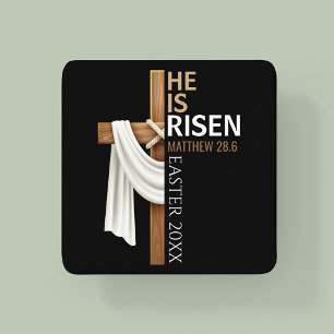 Personalized He Is Risen Vintage Easter Cross Square Paper Coaster