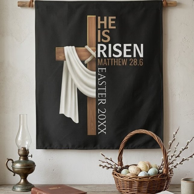 Personalized He Is Risen Vintage Easter Cross Tapestry (Creator Uploaded)