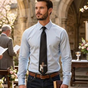 Personalized He Is Risen Vintage Easter Cross Tie