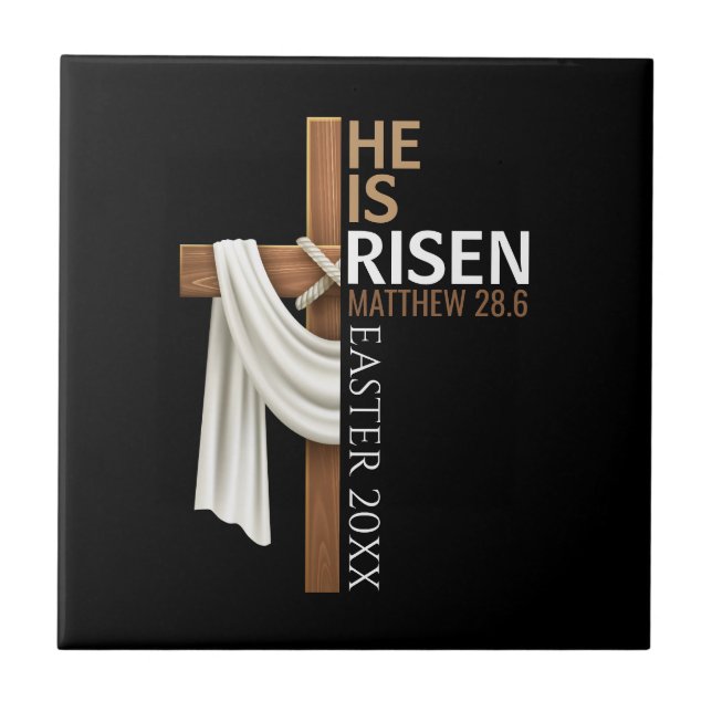 Personalized He Is Risen Vintage Easter Cross Tile (Front)