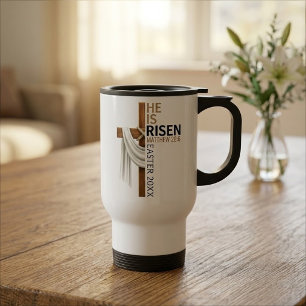 Personalized He Is Risen Vintage Easter Cross Travel Mug