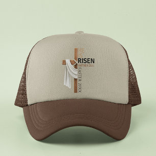 Personalized He Is Risen Vintage Easter Cross Trucker Hat