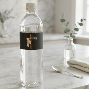 Personalized He Is Risen Vintage Easter Cross Water Bottle Label