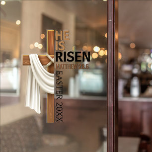 Personalized He Is Risen Vintage Easter Cross Window Cling