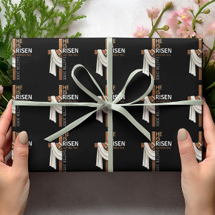 Personalized He Is Risen Vintage Easter Cross Wrapping Paper