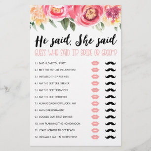 Personalized He said, She said Bridal Shower game