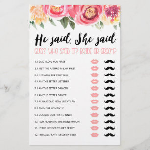 Personalized He said, She said Bridal Shower game
