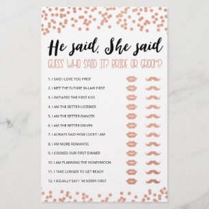 Personalized He said, She said Bridal Shower game