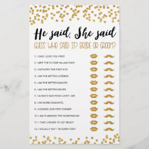 Personalized He said, She said Bridal Shower game