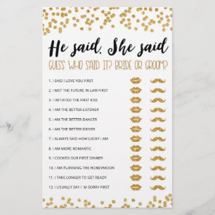 Personalized He said, She said Bridal Shower game
