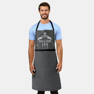 Personalized Head Chef dark grey cool mens kitchen Apron