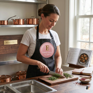 Personalized Head Chef Monogram Pink & Gold Logo Apron