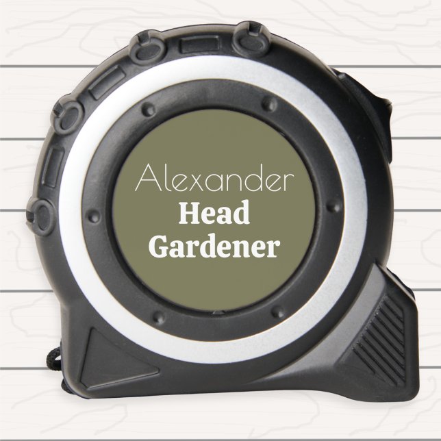 Personalized Head Gardener Green Garden Measuring 1 (A stylish tape measure with Head Gardener words, to personalize wtih your name in white on green)