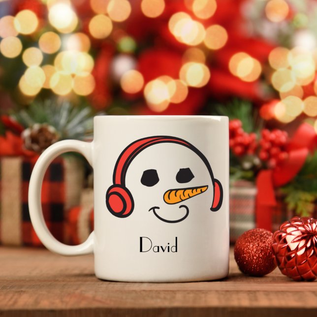 Personalized Headphones Music Snowman Coffee Mug (Creator Uploaded)