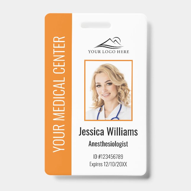 Personalized Healthcare Employee Orange ID Badge (Front)