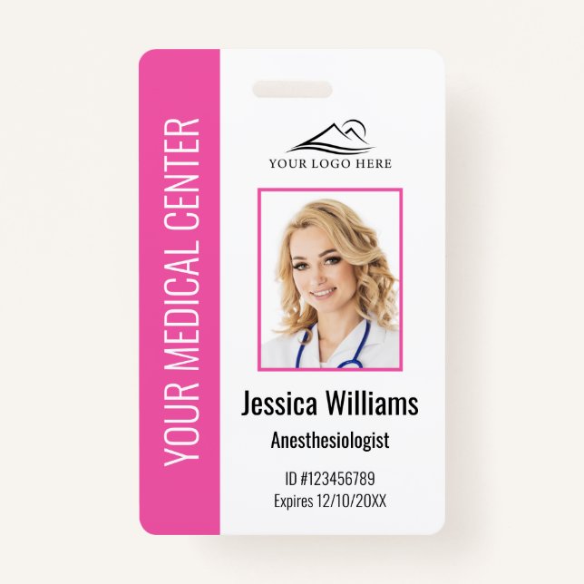 Personalized Healthcare Employee Pink ID Badge (Front)