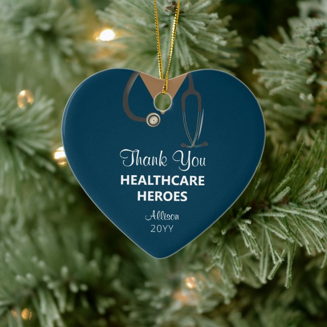 Personalized Healthcare Worker Thank You Blue Name Ceramic Ornament (Tree)