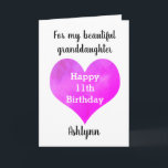 Personalized Heart 11th Birthday Granddaughter Card<br><div class="desc">A pretty pink purple heart 11th birthday granddaughter card that features a watercolor heart on the front, which you can personalize with her age inside the heart. You'll be able to add her name underneath the watercolor heart. The inside card message reads a heartfelt birthday message, which you can also...</div>