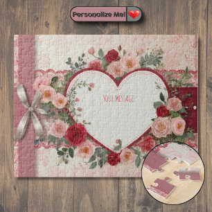 Personalized Heart and Rose Jigsaw Puzzle