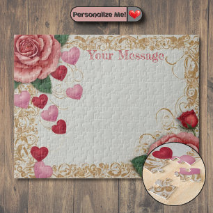 Personalized Heart and Rose Jigsaw Puzzle