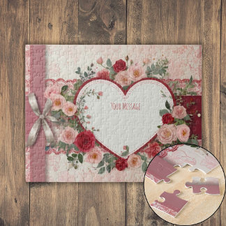 Personalized Heart and Rose Jigsaw Puzzle