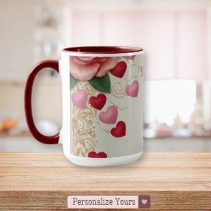 Personalized Heart and Rose Mug