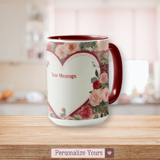Personalized Heart and Rose Mug