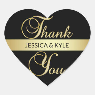 Personalized Heart Black Gold Wedding Thank You Heart Sticker