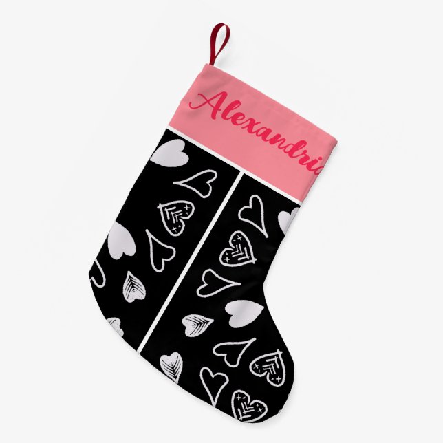Personalized Heart Black Pink Small Christmas Stocking (Front (Hanging))