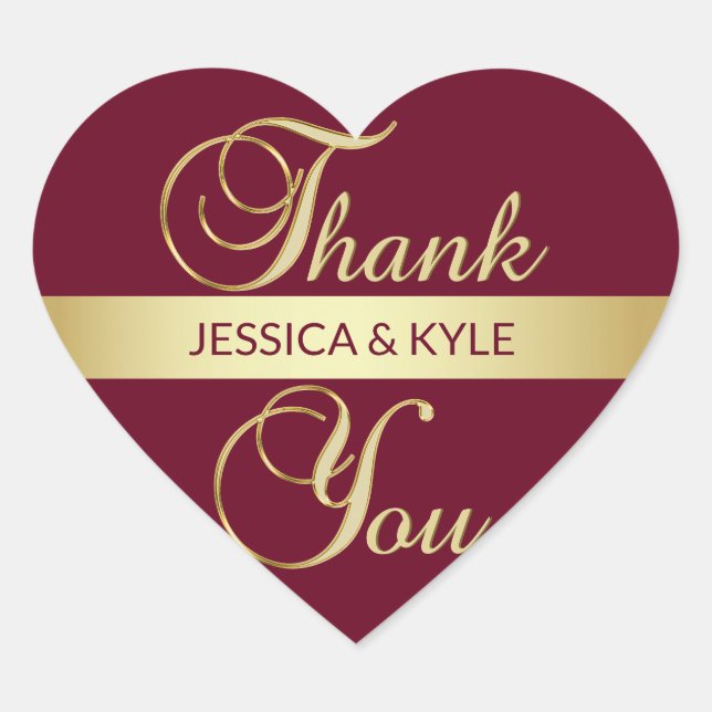Personalized Heart BURGUNDY Gold Wedding Sticker (Front)