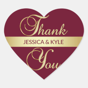 Personalized Heart BURGUNDY Gold Wedding Sticker