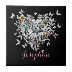 personalized heart colourful butterflies tile