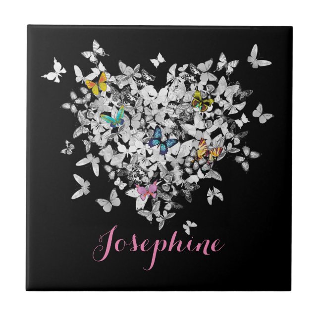personalized heart colourful butterflies tile (Front)