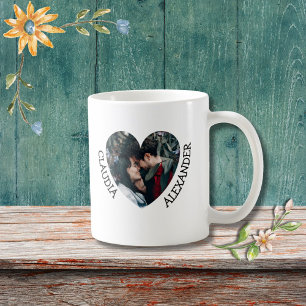 Personalized heart couple photo and 2 custom names coffee mug